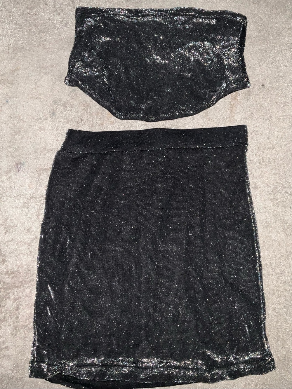 Women's Black Sparkle Two-Piece Skirt Set